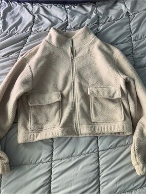 SO Cream Teddy Fleece Zip Jacket with Patch Flap Pockets